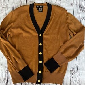 Vintage Escada Wool Cashmere Silk Cardigan Brown Black Gold Accents Size 34 M